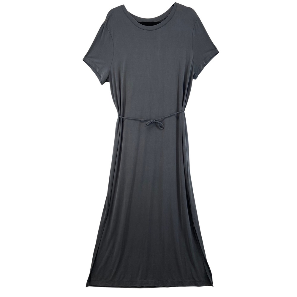 NWT Banana Republic‎ Maxi Dress Women XL Gray Short Sleeve Tie Waist Slit Jersey